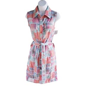 NWT Madras Plaid Button-up Belted Cotton Midi Picnic Dress - Medium
